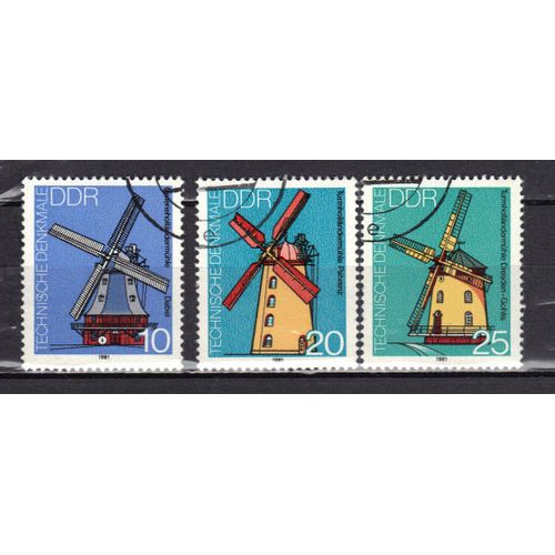 Allemagne Ddr 1981 : Anciens Moulins  Vent En R.D.A. - Srie De 3 Timbres Oblitrs