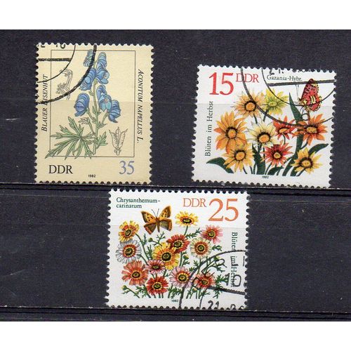 Allemagne- Ddr- Lot De 3 Timbres Oblitrs - Fleurs D' Automne