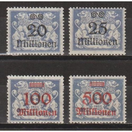 Allemagne, Freie Stadt Danzig, 1923, N170 + 171 + 174 + 176, Neufs.