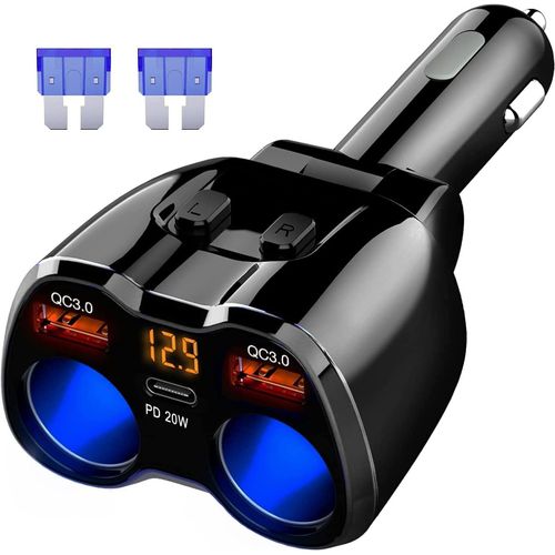 Allume Cigare Adaptateur 2 Prise,Usb C Chargeur De Voiture 150w Avec Double Qc3.0 Et 20w Pd Type C Chargeur 12v/24v,Voltmtre Led Avec Interrupteur Indpendant