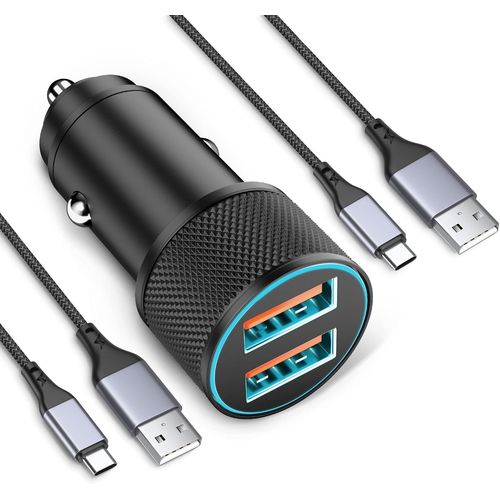 Allume Cigare Usb, Chargeur De Voiture Rapide 36w Avec 2 Cbles Tresss En Nylon De Type C, Pr Adaptateur Secteur En Alliage, Compatible Avec Iphone 16 15 Pro, Samsung S24/S23, Google 9/8/7[X480]