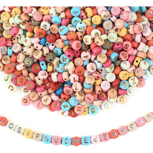 Alphabet Beads For String,Set Of 1000 A-Z Beads,Colorful Acrylic Beads For Making Bracelets,Pendants,Necklaces And Diy Jewellery,Gold+Silver
