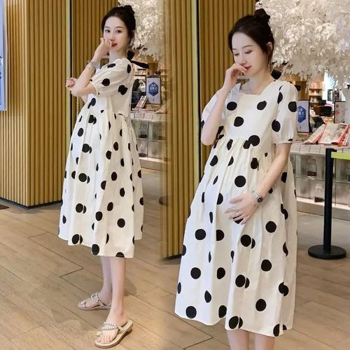 Alterlongue Robe D't  Motif De Vague D'ge Rduit,Au-Dessus Du Genou,Col Carr,Vtements Post-Partum