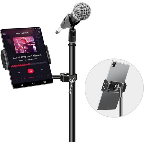 Aluminium Support Tablette de Microphone,Support de Musique iPad pour Microphone,Support Tablette Pied de Micro Pivotante  360pour iPad Pro Air Mini 4.7-12.9