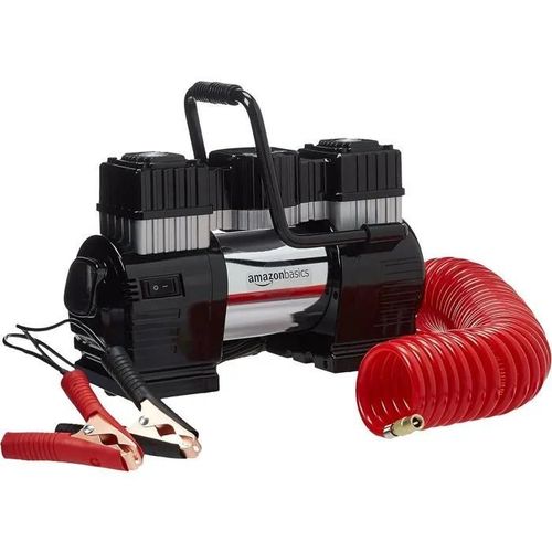 Amazon Basics - Digital Portable Air Compressor With A Pair Of Battery Clips And Carry Case, Blackred