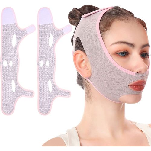 Amincissant De Bandage Lifting Pour Le Visage V Line Masque, Minceur Visage - Rutilisable, Masque Anti-Rides Pour Double Menton Et Peau Affaisse(2pcs)