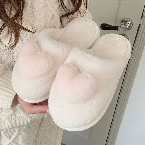 Amour En Trois Dimensions Du CUr De La Fille D'hiver Pour Femmes Baotou Pantoufles En Coton Chaussures Chaudes  Semelles Souples