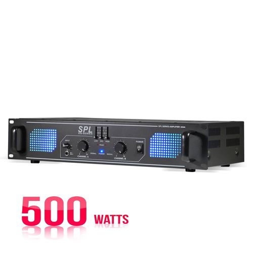 Amplificateur sono 2 x 250 W avec galiseur 3 bandes intgr  LEDs Bleues - SKYTEC SPL500