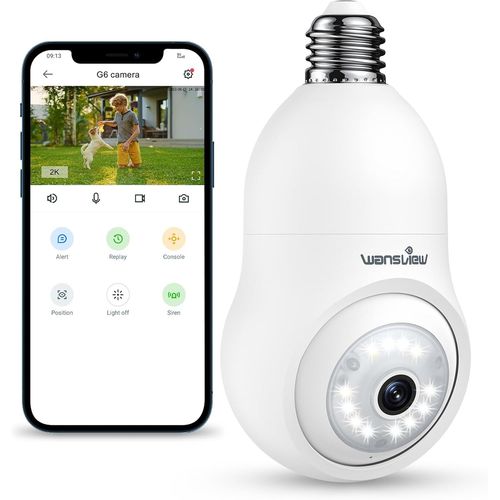 Ampoule Camera Surveillance Wifi Exterieure Sans Fil - 2k Camra Intrieure Ip tanche, Suivi Humain, Vision Nocturne Couleur, Audio Bidirectionnel, Compatible Avec Alexa & Google, G6