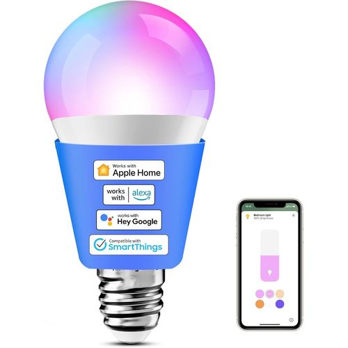 Ampoule Connecte, Ampoule Led Intelligente Compatible Avec Apple Homekit, Alexa Et Google Home, E27 2700k-6500k Rgbcw Ampoule Wifi Dimmable Multicolore[Amp742069]
