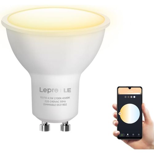 Ampoule Connecte Gu10, Compatible Avec Alexa Et Google Assistant, Ampoule Gu10 Wifi Intelligente, Blanche 2700k - 5700k Dimmable, Tlcommande, Contrle Vocal, Aucun Concentrateur[Amp746963]