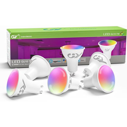 Ampoule Connecte Gu10 Wifi 7w 500lm, Ampoules Led Rgb + Cct (2700k-6500k) Dimmable, Smart Life Control, Ampoule Intelligente Compatible Avec Alexa/Google Home, Lot De 6[Amp741616]