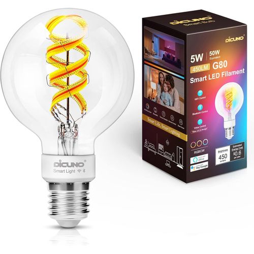 Ampoule Connecte Led E27, Edison Vintage Ampoule Wifi Led Intelligente G80, Compatible Avec Alexa Et Google Home, G80 5w Multicouleur 2700k-6500k Rgbcw, 450lm, Sans Hub Requis, 1 [Amp746652]