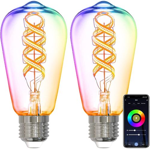 Ampoule Connecte Wifi E27 5w St64 Edison Vintage Lampe  Filament Led Multicouleurs Blanc Chaud, Equivalent 45w, Compatible Avec Alexa/Google Home, 2pcs[Amp745665]