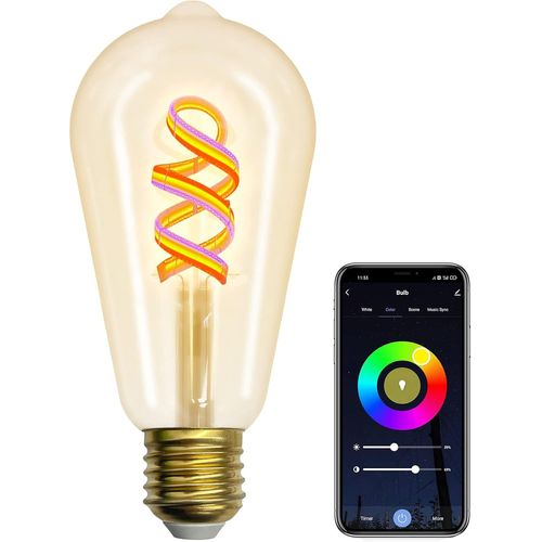 Ampoule Connecte Wifi E27 5w St64 Edison Vintage Lampe  Filament Led Multicouleurs Blanc Chaud, Equivalent 45w, Compatible Avec Alexa/Google Home, Verre Ambr, 1pc[Amp745667]
