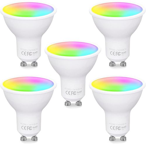 Ampoule Connecte Wifi Gu10,Rgbcw Led Smart Ampoule, Compatible Avec Alexa/Google Home, 4.7w Equivalent  50w Ampoule Dimmable Multi-Couleur,2700-6500k Blanc Chaud Blanc Froid,5 Pi[Amp741382]