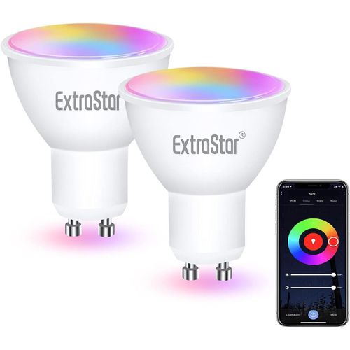 Ampoule Connectes Led Gu10 Compatible Avec Alexa Et Google Home, 6w Equivalent  48w, Ampoules Dimmable Couleur Wifi Gu10 Rgb 2700-6500k Blanc Chaud Et Blanc Froid 480lm, Lot De 2[Amp742199]
