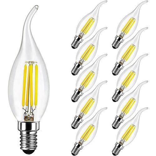 Ampoule Flamme Led E14 4w Equivalent 40w 400lm, Blanc Froid 6500k, E14 Led Bougie Pour Lustres, Lustres En Cristal, Luminaires Dcoratifs, Non-Dimmable, Verre, Lot De 10[Amp745327]