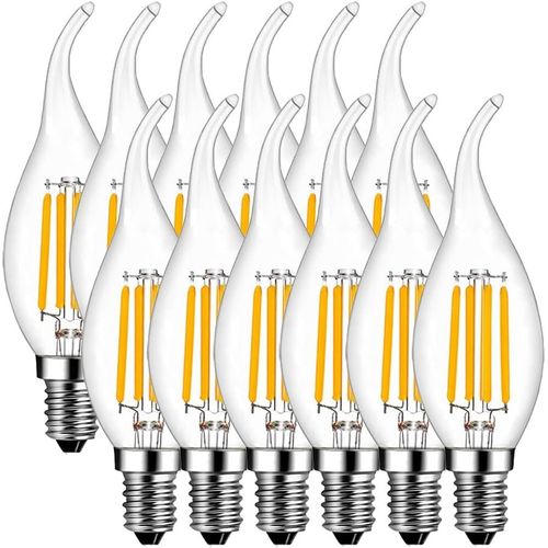 Ampoule Flamme Led E14, 4w Equivalent  Ampoule Halogne Incandescente 40w, Blanc Chaud 2700k, Flamme Bougie Led Encastrable, 360 Faisceau, Irc>80, Lot De 12[Den5285943]