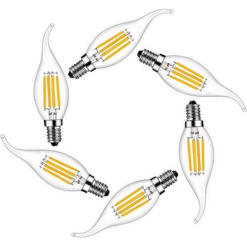 Ampoule Flamme Led E14, 4w Equivalent  Ampoule Halogne Incandescente 40w, Blanc Chaud 2700k, Flamme Bougie Led Encastrable, 360 Faisceau, Irc>80, Lot De 6