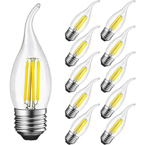 Ampoule Flamme Led E27 4w Equivalent 40w 400lumen, Blanc Froid 6500k, Ampoule Bougie Led E27 Pour Lustres, Lustres En Cristal, Luminaires Dcoratifs, Non-Dimmable, Verre, Lot De 10[Amp744709]