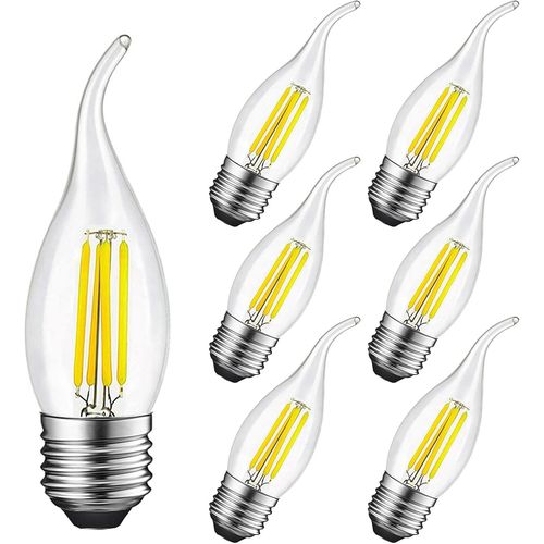 Ampoule Flamme Led E27 4w Equivalent 40w 400lumen, Blanc Froid 6500k, Ampoule Bougie Led E27 Pour Lustres, Lustres En Cristal, Luminaires Dcoratifs, Non-Dimmable, Verre, Lot De 6[Amp744708]