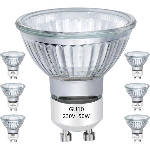 Ampoule Halogne Gu10 50w, Gu10 Spotlight Ampoule 2 Broches 38  Faisceau Dimmable Rail Ampoule Hotte Machine Ampoule Couvercle En Verre, 2800k Blanc Chaud, 6pcs