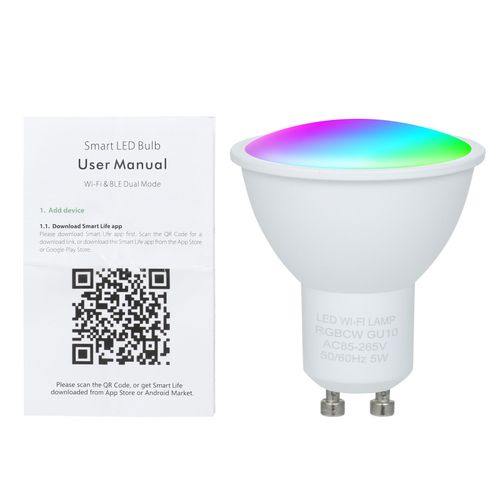 Ampoule Intelligente Wi-Fi 5 W Double Mode Blanc Et Rvb 16 Millions De Couleurs Lampe Intelligente Gu10 App TéLéCommande Commande Vocale Fonction De Synchronisation LumièRe Led Multicolore Ampoule Sans Fil Intelligente Ac85-265 V