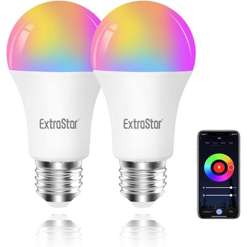 Ampoule Intelligente Wifi, Ampoule A60 E27 Couleur Rgb Compatibles Avec Alexa, Google Home Et Smartlife, 10w (quivalent 80w) 3000k-6500k Et Lumire Blanche Dimmable, Lot De 2[Amp744931]