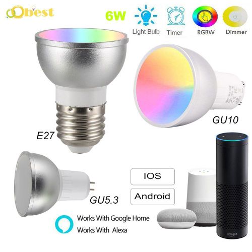 Ampoule Intelligente Wifi, E27/Gu5.3/Gu10 Rgbw 6w, Lumire Led Dimmable, Compatible Avec Alexa Et Google Home, Spot Lumineux  Distance