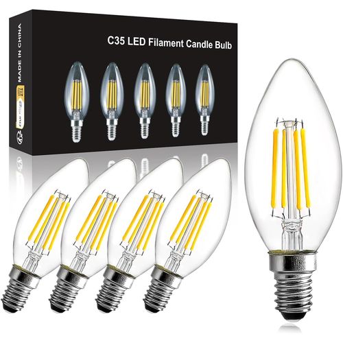 Ampoule Led  Filament 4w=40w, E14 C35 Ampoule Led Dimmable Blanc Froid,5000k,En Verre Claire,400lm,Angle D'clairage 360, Ampoule Bougie Petit Culot  Vis Pour Lustres,Appliques[Amp741407]