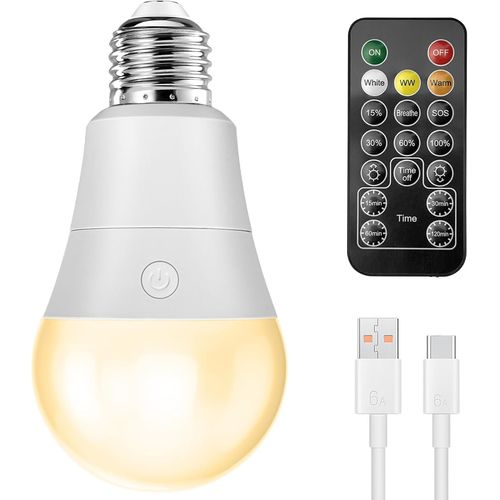Ampoule Led Connecte E27, Rglable Ampoule Led Blanc Chaud/Froid Avec Timing, 7w Ampoule Rechargeable Avec Telecommande, Lampe De Secours Intrieure Et Extrieure Pour Dcoration[Amp745330]