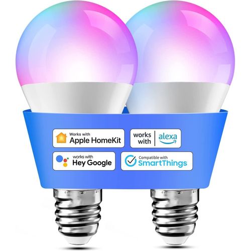 Ampoule Led Connecte, Lot De 2 Ampoule E27 Wifi Compatible Avec Apple Homekit, Alexa Et Google Home, Rgbww Ampoule Multicouleur Dimmable Avec Commande Vocale Et Contrle  Distanc[Amp742070]