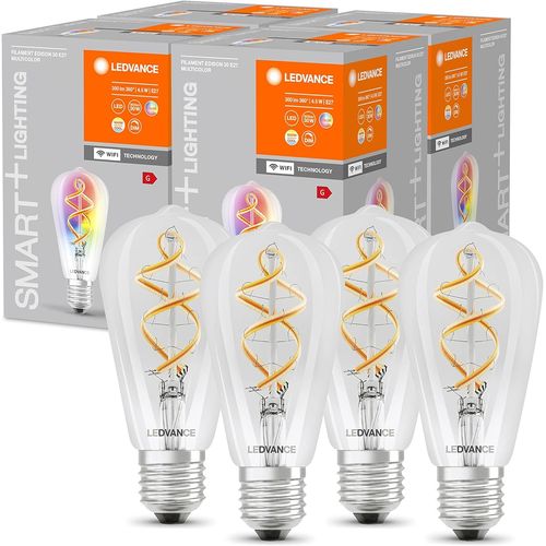 Ampoule Led Intelligente Avec Wifi, E27, Couleurs Rvb Modifiables, Forme Edison, Filament Color Comme Lumire D'ambiance, Remplace Les Ampoules De 60w, Paquet De 4[Amp746810]