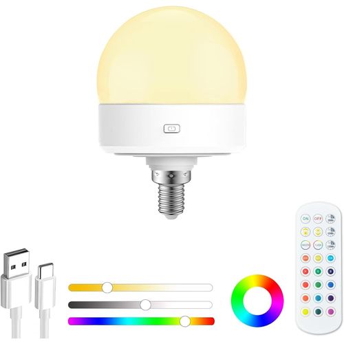 Ampoule Rechargeable Avec Telecommande-Ampoule Sur Batterie Ampoule E14 Led Dimable Ampoule Sans Electricite Couleur Ampoules Pour Lampes Murales Lampes De Table Lampes De Sol Lustres (1 Uni[M789]