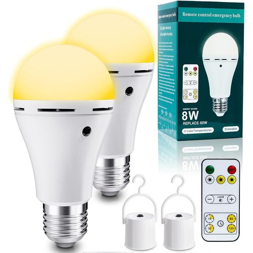 Ampoule Rechargeable Avec Tlcommande, E27 8w Ampoule Intelligente, 3 Tempratures De Couleur Led Dimmable Ampoules Sans Electricite, 2600mah, Timing, Pour Intrieure Et Extrieur[Amp744565]