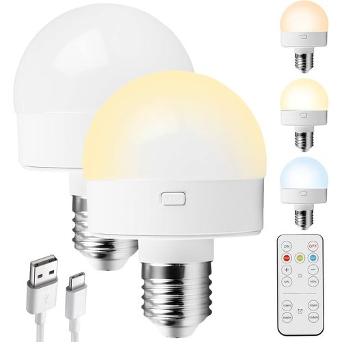 Ampoule Rechargeable Usb,2 Pices E27 Usb C Batterie Ampoule Rechargeable Avec Telecommande,Ampoules Led Rechargeables,Rechargeable Light Bulb Pour Intrieur,Extrieur,Camping