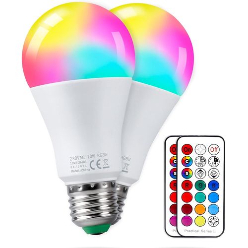 Ampoules Led Couleur 10w E27 Rgb Couleur Changement Dimmable Blanc Froid Lampes Avec Tlcommande Fonction De Mmoire Et Minuterie Edison Ampoules Intelligentes Pour Bar Fte Lot De 2
