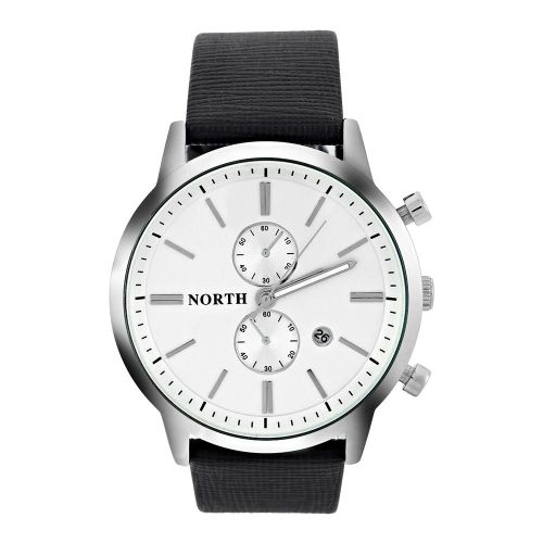 Analogique Rond Quartz Bracelet En Cuir Date Lumineux Aiguilles Montre Montre-Bracelet (Cadran Blanc)