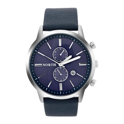 Analogique Rond Quartz Bracelet En Cuir Date Lumineux Aiguilles Montre Montre-Bracelet (Cadran Bleu)