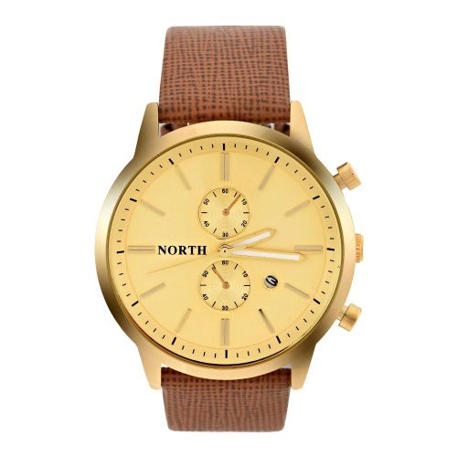 Analogique Rond Quartz Cuir Bracelet Date Lumineux Aiguilles Montre Montre-Bracelet (Cadran Dor)