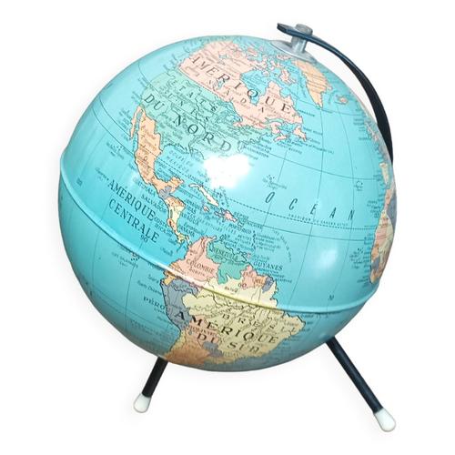 Ancien Globe Terrestre Tripode En Tle Taride Vers 1950 1960 Bleu