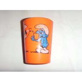 Ancien Gobelet Schtroumpf vintage - plastique collector pour collectionneur  représente une figurine grognon costaud verre paille boisson orange dinette
