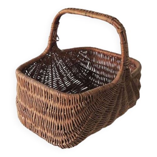 Ancien Panier Rectangulaire En Osier Fonc Marron