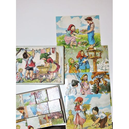 Ancien Puzzle Cubes En Bois Dessins D'enfants En Activit Selon Saisons