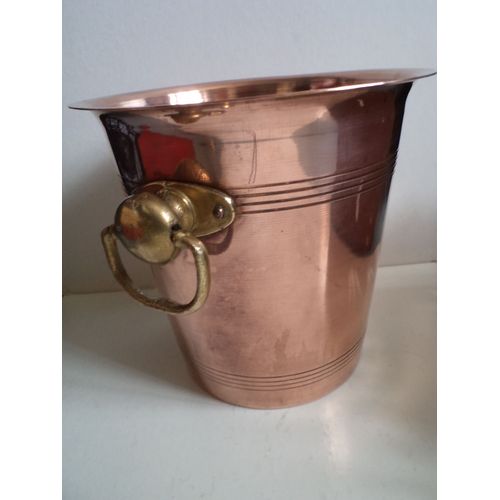Ancien Seau A Champagne En Cuivre Poignes Laiton Rafraichissoir Seau  Vin Vase  Rafraichir