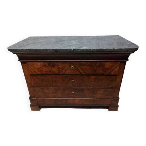 Ancienne Commode Louis Philippe 4 Tiroirs Avec Marbre Bois