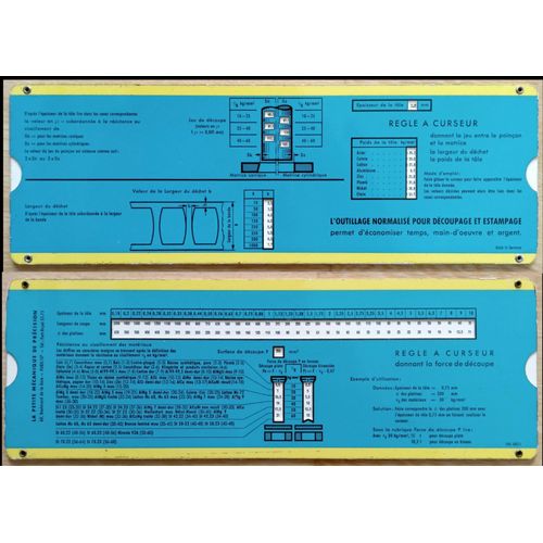 Ancienne Rgle  Calcul Cartonne Iwa : Force De Dcoupe Et Estampage Tles (Modle 5602)