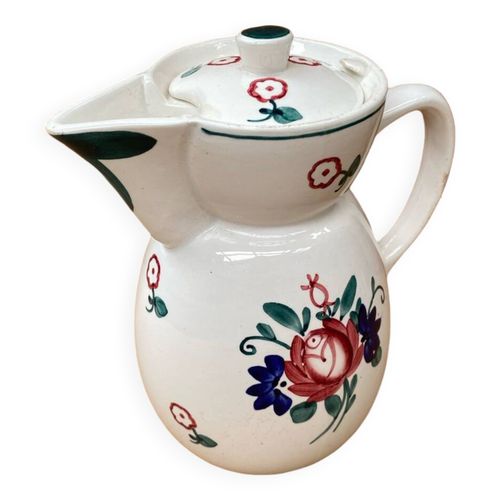 Ancienne Thire Digoin Sarreguemines En Cramique Blanche Et Dcor De Fleurs Multicolore