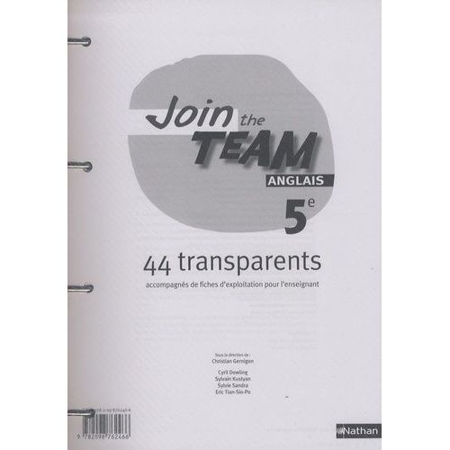 Anglais 5e Join The Team - 44 Transparents   de christian gernigon  Format Classeur 